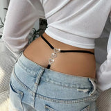 Heart-Shaped Metal Chain Sexy Lace Thong Lady Bow Ribbon T Trousers