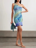Women's Printed Oblique Shoulder Tuxedo Dress Fashion Bag Hipless Women