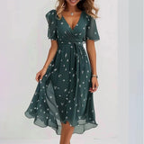 Summer New Loose Leisure Shuya V Collar Crumped New Hot Print