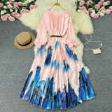 Zingj New Women's Dress Oversized Skirt Print Pleated Waist Lace Holiday