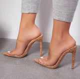 Women's Shoes Fish Mouth Fine And Transparent High Heels Large-Size Cool Slippers Round Head High-Heeled Sandals Fine