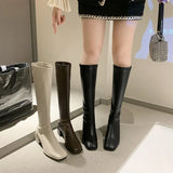 Girl But The Knee 2025 Spring And Autumn Small Tall Cylinder Plus Velvet Thin Boots Thick High And Square Knight Long
