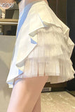 Sexy Mesh Patchwork Pleated Skirt Women Fashion High Waist A Line Mini Skirt Korean Preppy Style Student Dance Skirt