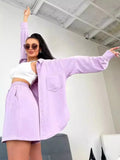 Women's Solid Color Single Row Buckle Long-Sleeved Shirt Loose Fashion Casual Shorts