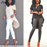 Women Solid Brief Long T-shirt Ladies O Neck Short Sleeve Casual Loose Chiffon Summer Irregular