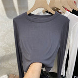 Zingj Quality Cotton Round Neck Long Sleeve T-Shirt Women's Slim Slim 2024 New Pure Color Korean Pure Cotton Bottom Shirt