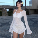 Zingj Spring And Summer New Sexy Fashion Wrinkle Hood Perspective Diagonal Collar Seaside Beach
