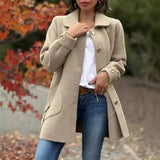 Autumn And Winter New Women's Collar Solid Color Casual Bow Hair Coat Women's