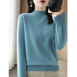 Zingj 2024 Autumn / Winter New Women's Korean Version Slim Half High Collar Short Solid Color Bottom Sweater-Outfit