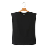 Spring Style Shoulder Pads Loose Multicolor Sleeveless Round Collar T-Shirt