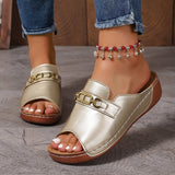 Summer New Large-Size Lady Thick-Soled Sandals Help Metal Buckle Decorative Sole Polyurethane