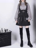 Zingj Women Gothic Punk Lolita Dress Casual High Waist Long Sleeve Girl Fake Two Piece Contrast Patchwork Dresses+Belt Outfit 1215-0-Outfit
