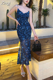 Lace Evening Maxi Dresses for Women Party Floral Strap Backless Bandage Bodycon Dress Club Beach Robe Femme Summer