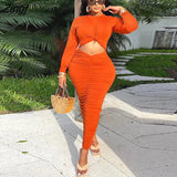 Long Pleated Dress Women Hollow Out Draped Bodycon Sundress Party Club Dresses Summer Clothings