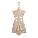2025 Hot Sexy Sleeveless Back Short Dress Hanging Neck Knit Beach