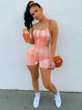 Women Sexy Tie-dye Suspender Playsuit Summer Streetwear Sports Spaghetti Strap Cutout Waist Slim Fit Short