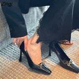 Designer Sexy Lady Fashion Women Shoes Black Patent Leather Pointy Toe High Heels Pumps Party