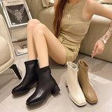 Boots Women's High-End Boots Spring And Autumn New Martin Boots Coarse And Korean Version Of Thin Boots After Zipper Single