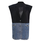 New Cowboy Splicing Colliding With Colored Shoulder Cotton Suit Sleeveless Vest Coat Female