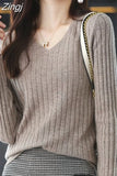 Women Sweater Long Sleeve Top Knitted Pullover V-Neck Fashion Sweater Woman Winter 2023 Basic Female Clothing Soild OL