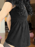 Style Lace Splicing V-Neck Buckle Pure Desire Short-Sleeved T-Shirt Hottie Waist-On-Wear Shirt