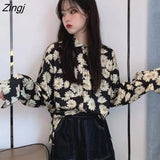 Shirts Women Long Sleeve Print Ulzzang Cat Turn-down Collar Students Designed Womens Korean Style with Buttons
