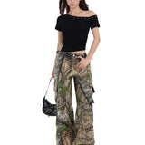 New Black Korean Version Of Irregular Slanted Shoulder Short-Sleeved T-Shirt Girls Summer Design Feel Hottie Repair