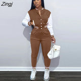 Winter Baseball Sport Women's Set Jacket and Pants Suit Active Sweatsuit Tracksuit Two Piece Set Fitness