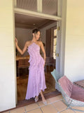 Spring And Summer New Folded Lotus Leaves Hanging Neck Bare Back A Swing Chiffon Fluttering Long Skirt