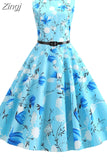 Dress Women Sleeveless Floral Print Vintage Dress Casual Tank Retro 50s 60s Robe Rockabilly Chic Party Dresses