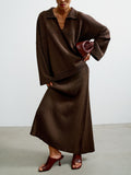 Brown Hollow Knitted Sweater Female Overturned Bat Sleeve Top High Waist Half-Dress Autumn And Winter Languid