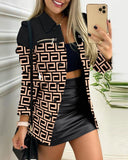 Spring And Autumn New Black Coat Long Sleeve Button Color Printing Clip Commuter Temperament Advanced Sensing Suit