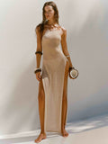 Dress Double Side High Fork Sling With Beautiful Back Knitted Dress Beach Hooded