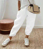 Women Cotton Tample Waist Nine Trousers Casual Women's