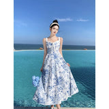Zingj Floral Dress 2023 New Female National Style Slim Show Thin Crowd Design Long