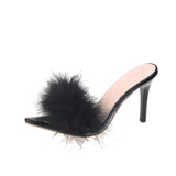 Large-Size Tips High-Heesed Slippers Female Fine And Fashion Hairy Toe Fashion Cool Drag High