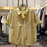 Short-Sleeved Shirt Women 2025 Summer Thin Single Pocket Design Loose Age Reduction Shirts Set Top