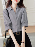 Casual Design Cotton Checker Shirt 2025 Summer New Collar Short-Sleeved Shirt Women's New