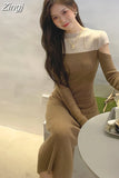 Sweater Knitted Dresses for Women French Casual Long Sleeve Office Lady Slim One Piece Woman Dress Korean Autumn