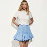 Ruffles Solid Elastic Waist Mini Skirt- Outfit