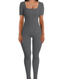 And Summer Threaded Collar Hips Sexy Yoga Sports Long-Sleeved Short-Sleeved Jumpsuit Trousers