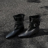 Retro Sleeve Two-Drain Square Head Short Boots Women 2025 New Belt Buckle Thick And Bundle Fashion