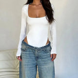 Zingj Women's Fall 2023 New Sexy Hot Girl U Collar Hollow Out Temperament Slim Long Sleeve Jumpsuit