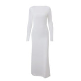 Zingj Autumn New Sexy Big Show Back Solid Color High Waist Temperament Slim Long Sleeve Dress