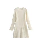And Autumn New Women's Temperament Pure Color Familiar Round Collar Knitted Long-Sleeved Dress