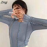 Sleeve T-shirts Women Spring Solid O-Neck Elegant Bright Line Decoration Slim Casual Soft High Quality Ladies Clothing
