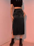 Vintage Fashion Black Jacquard Low Waist Maxi Skirt Long Gothic Dark Academia Chic Summer Women's Skirts Straight