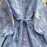 High-End Elegant Women's Dress Women's Court Style Strap To The Waist Hollow Embroidery Single Buckle A-Character