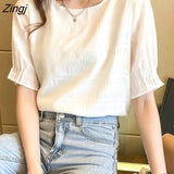 Women White Fairy Fashion Summer Thin Short Sleeve Simple All-match O-neck Korean Style Sweet Leisure Comfort Female