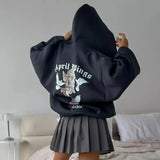 Personality Trend Hottie Casual Blouse Angel Print Hooded Zip-Up T-Shirt Girl Spring And